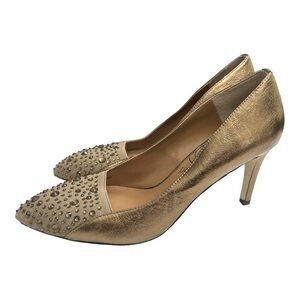 J.Renee High Heel Shoes w/ Rhinestones On Pointy Toe. Tan And Bronzish Gold 7.5N